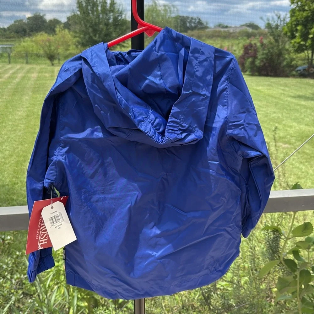 Oshkosh blue & yellow packable rain/wind hoodie pullover jacket size 4/5 nwt